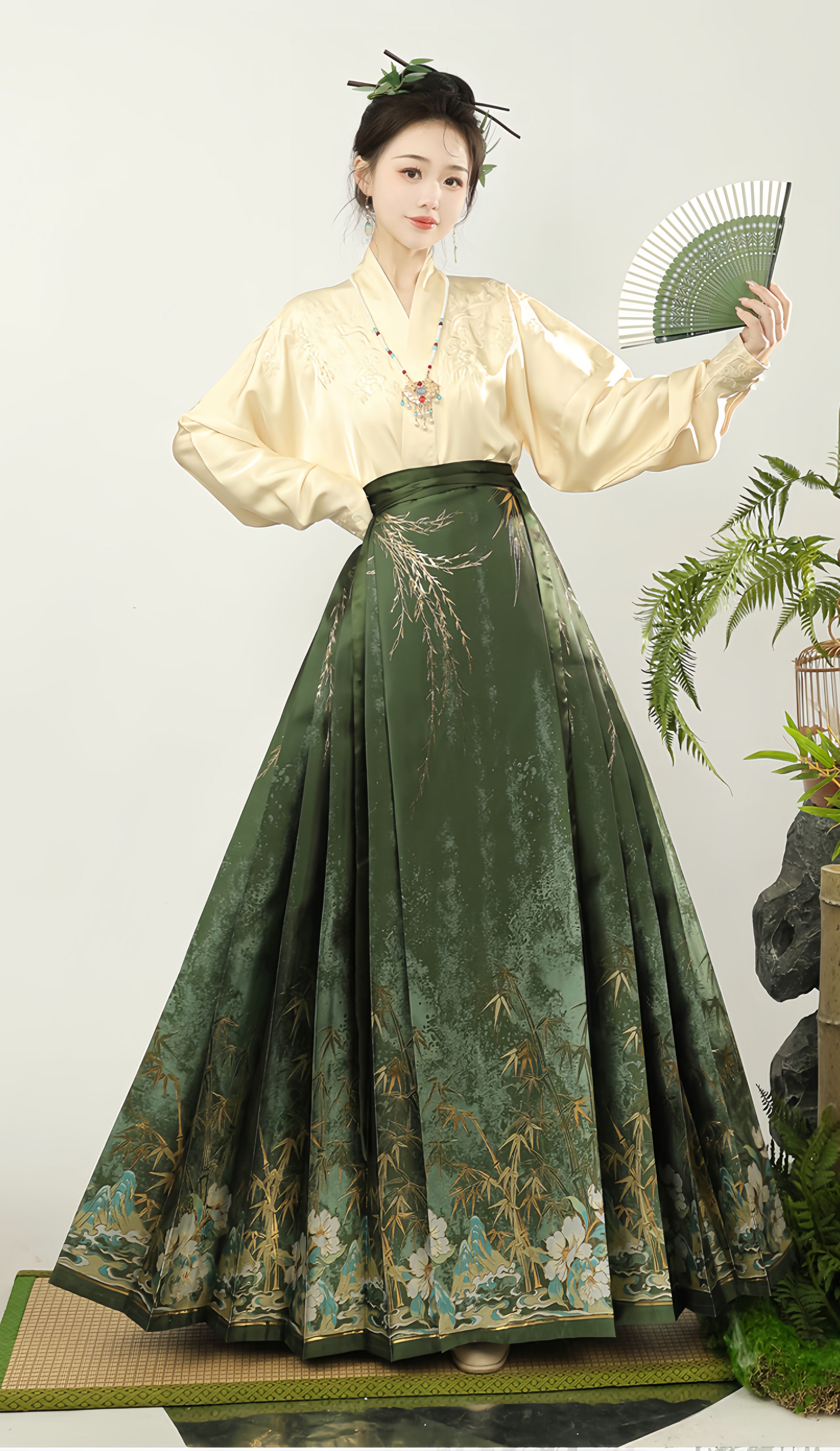 🌿【竹影】-織金妝花新中式馬面裙（單裙）