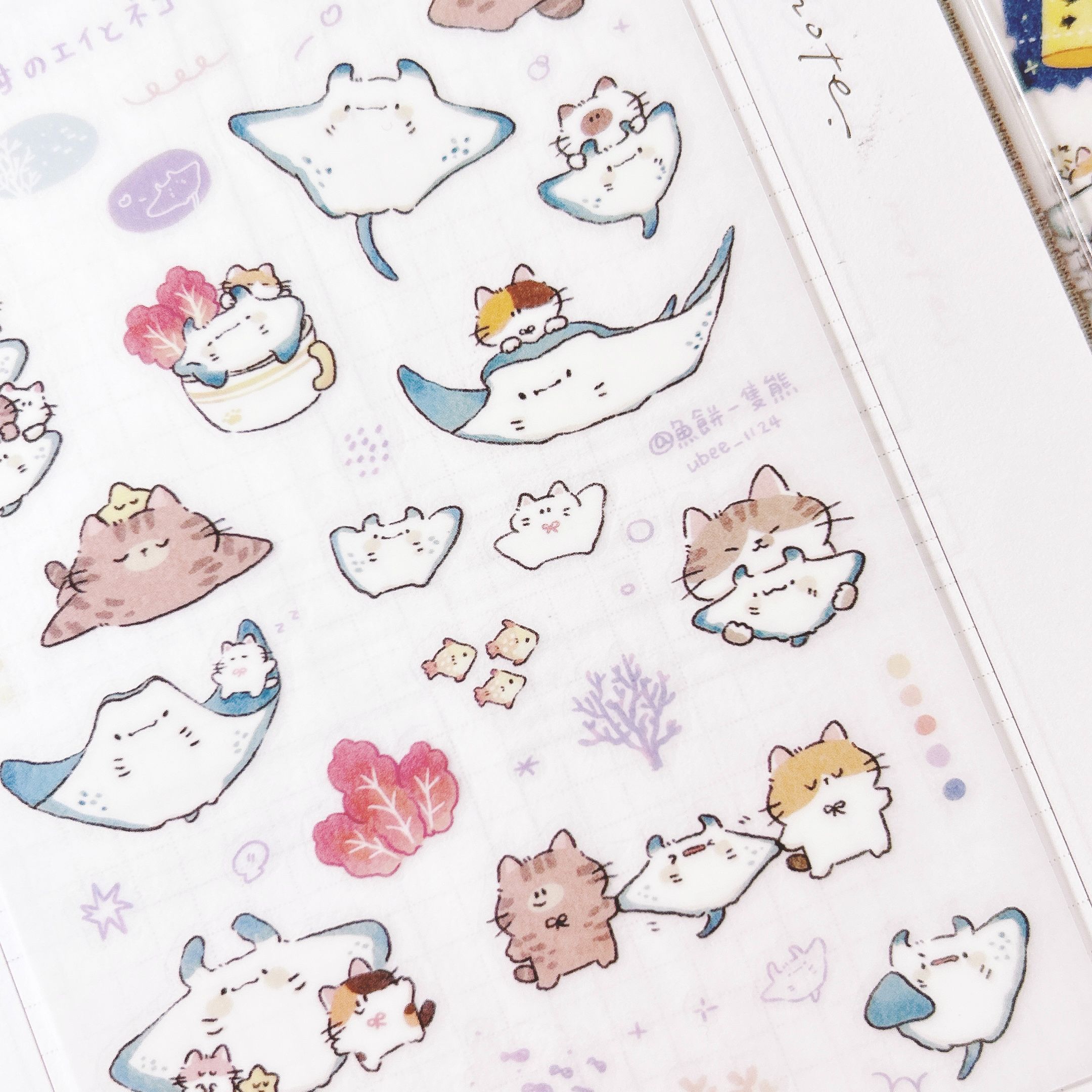 ｜魚餅一隻熊｜魟魚貓朋友 轉印貼紙 兩入