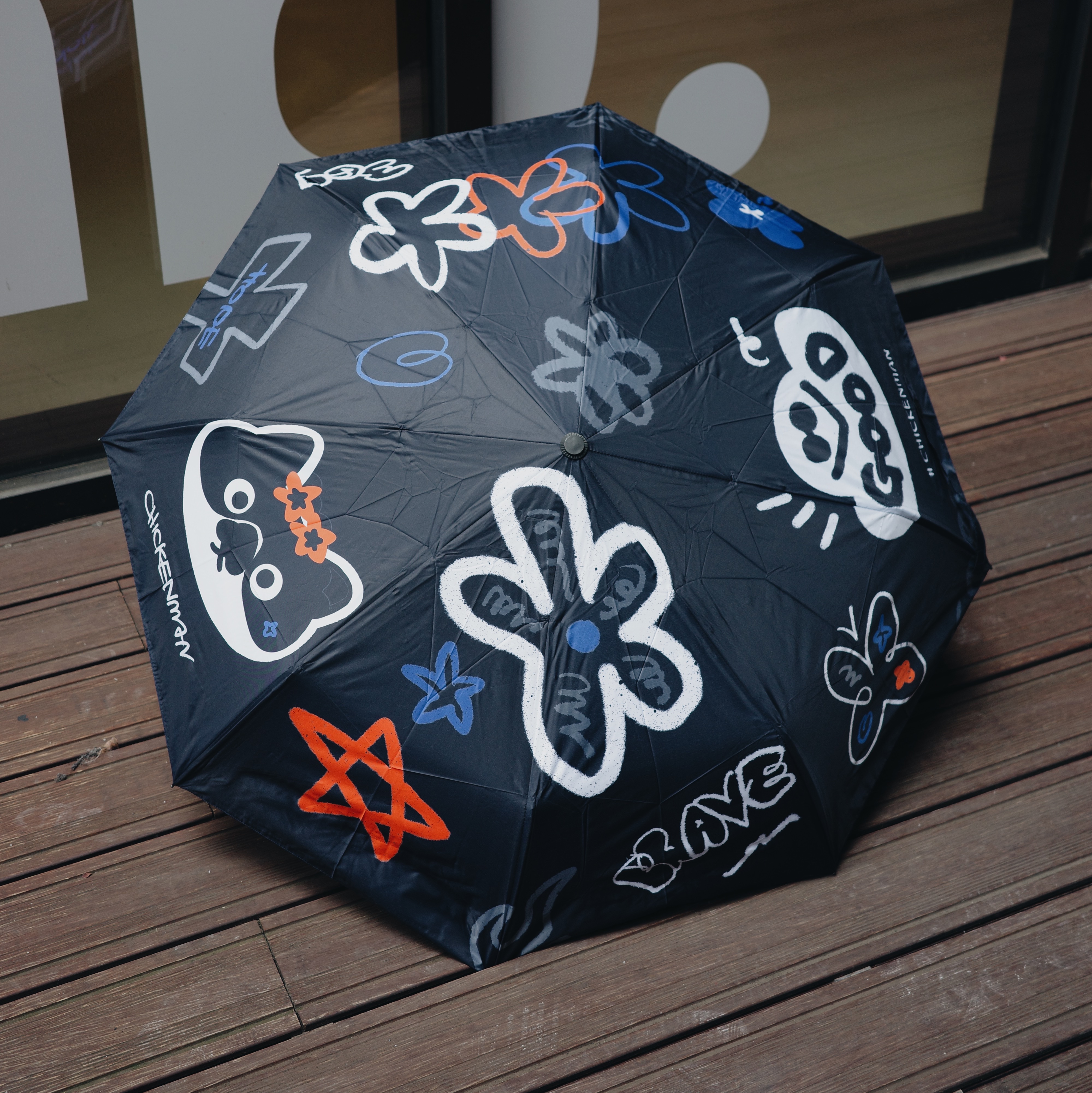 新款塗鴉波菜防風抗UV自動傘