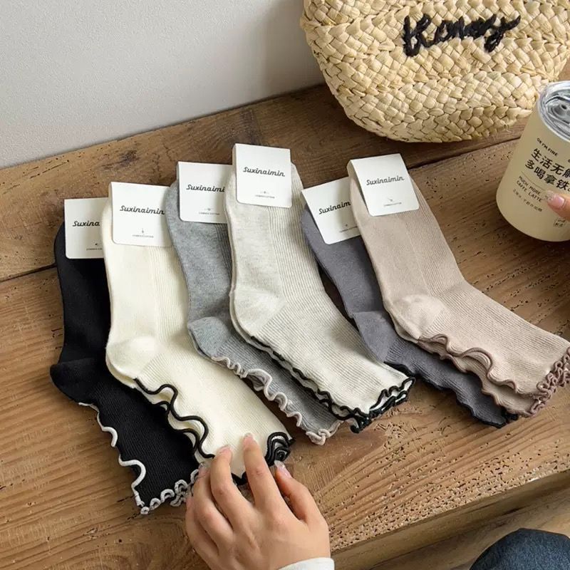 撞色木耳邊襪（共7色）