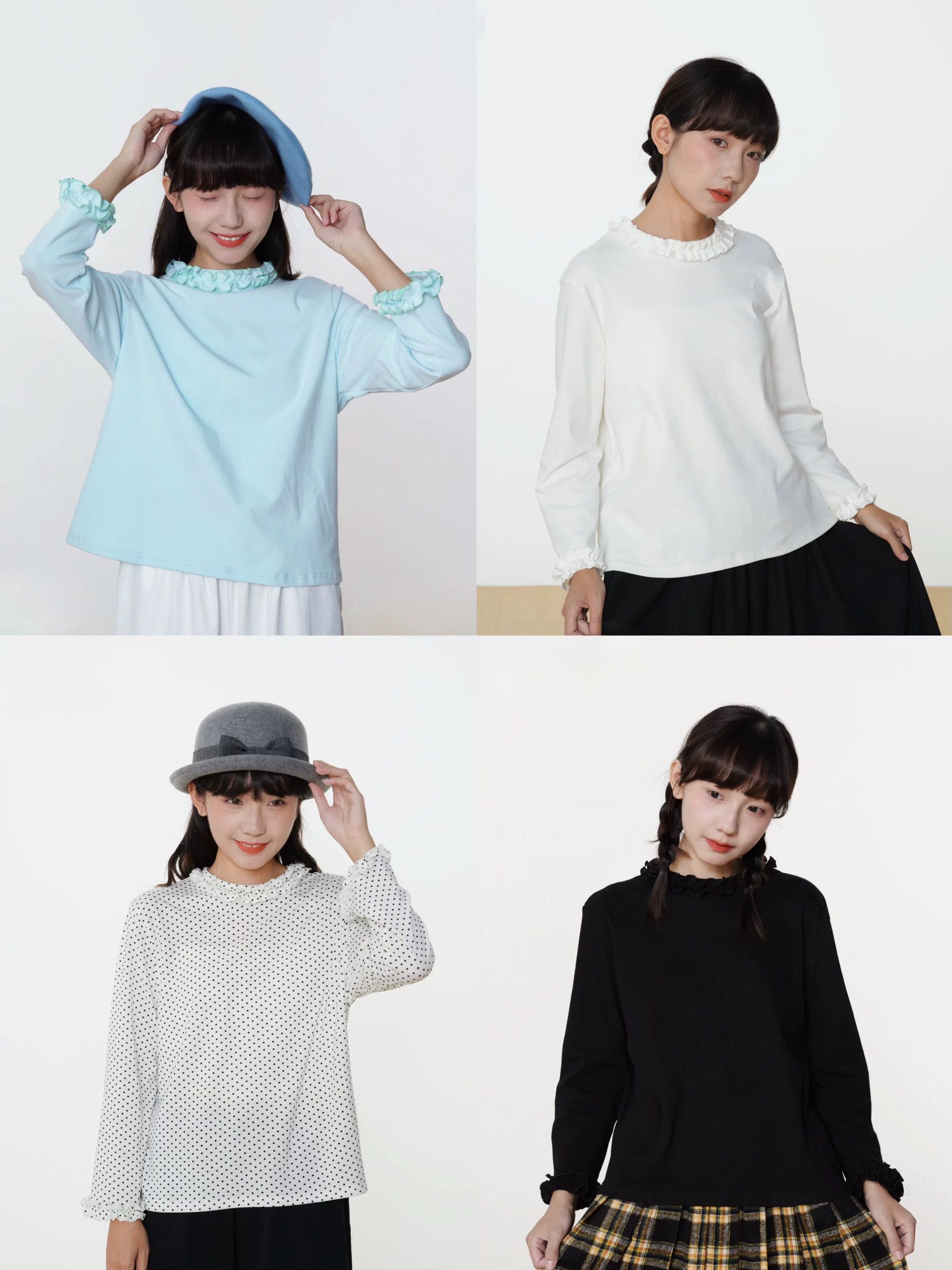 奶油木耳捲邊上衣（四色）