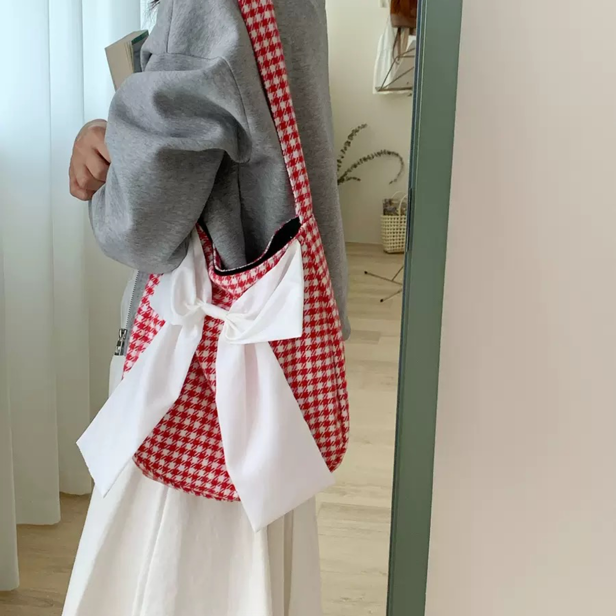 千鳥格大蝴蝶結側背包（共三色）