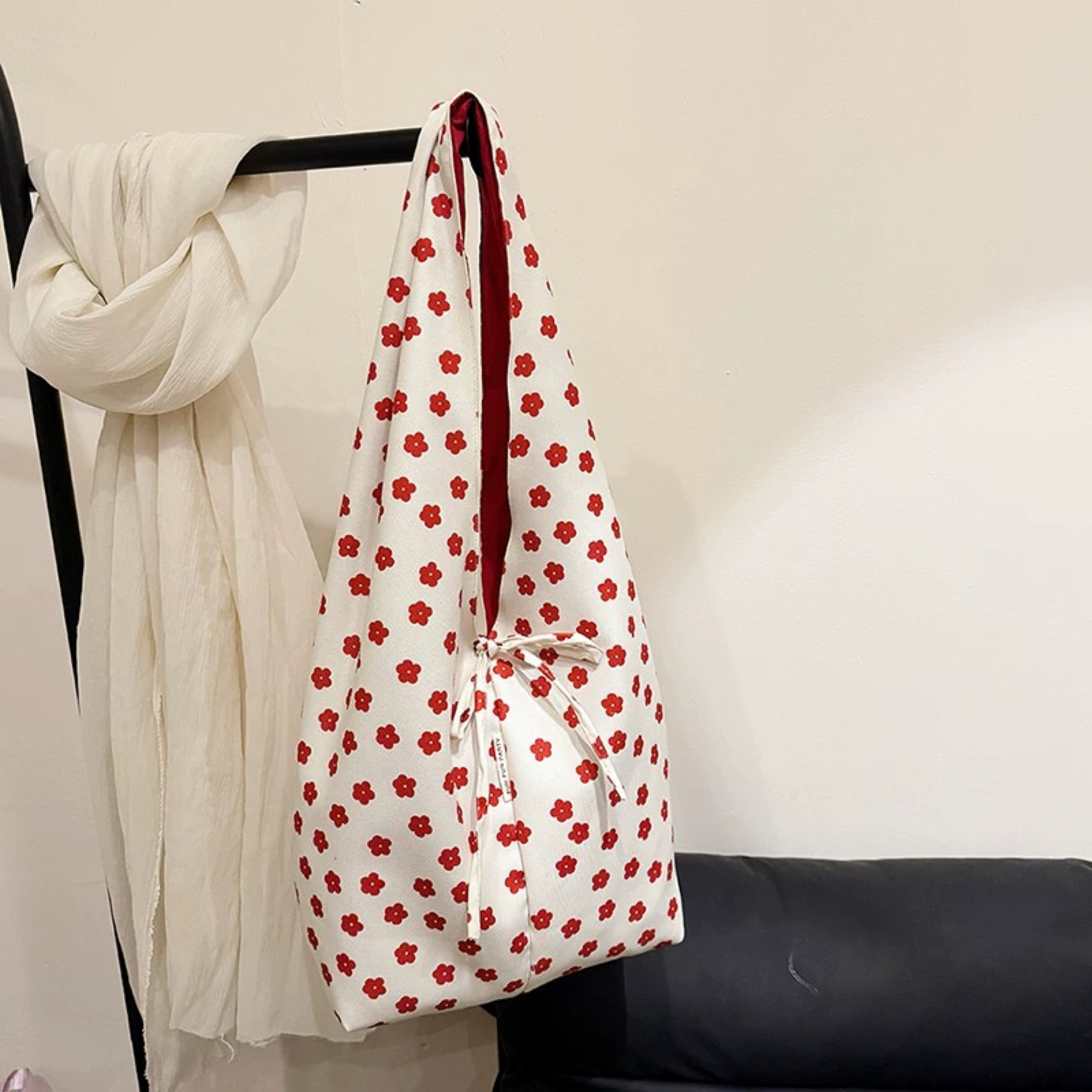 紅色小碎花側背包