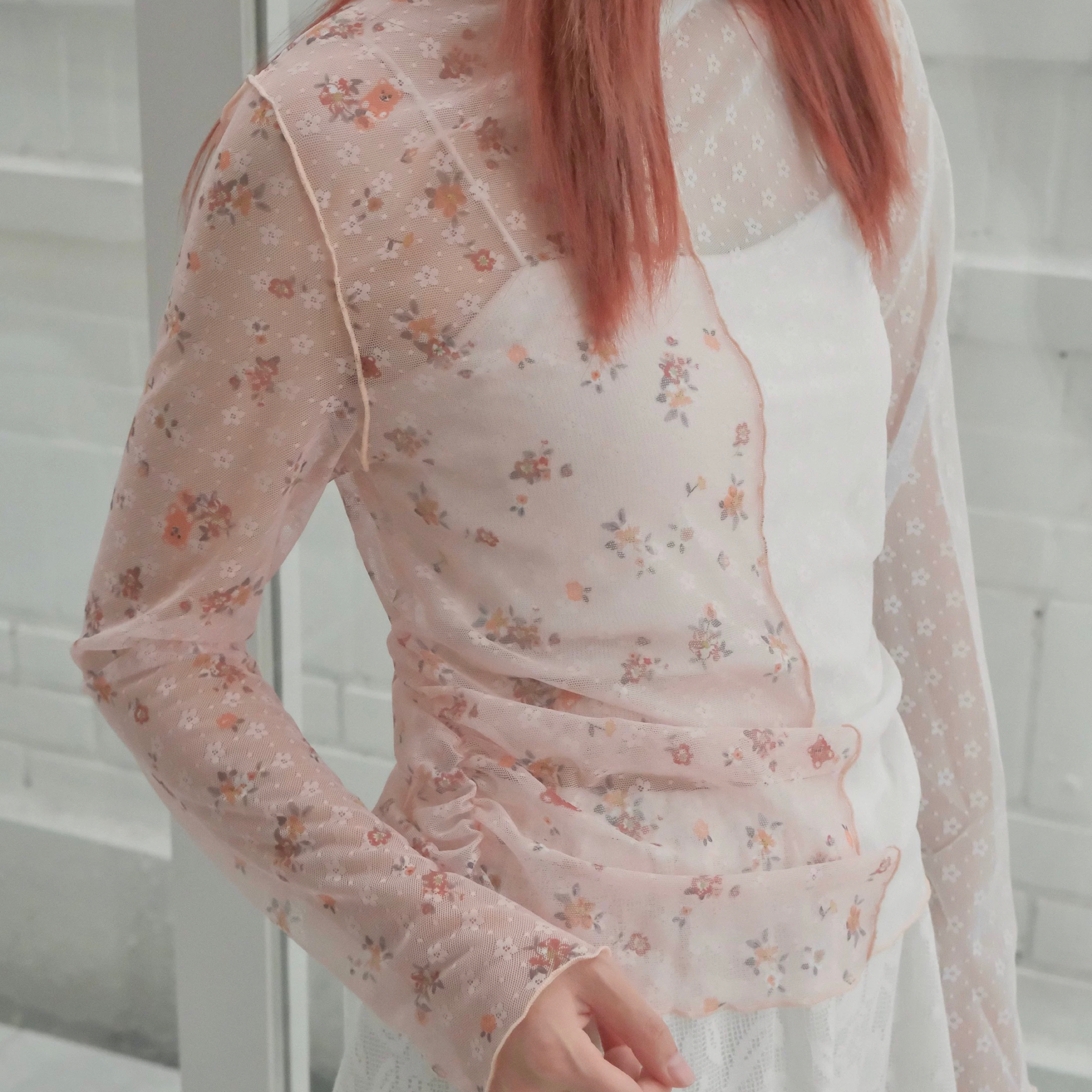 粉色碎花拼接上衣✿ܓ