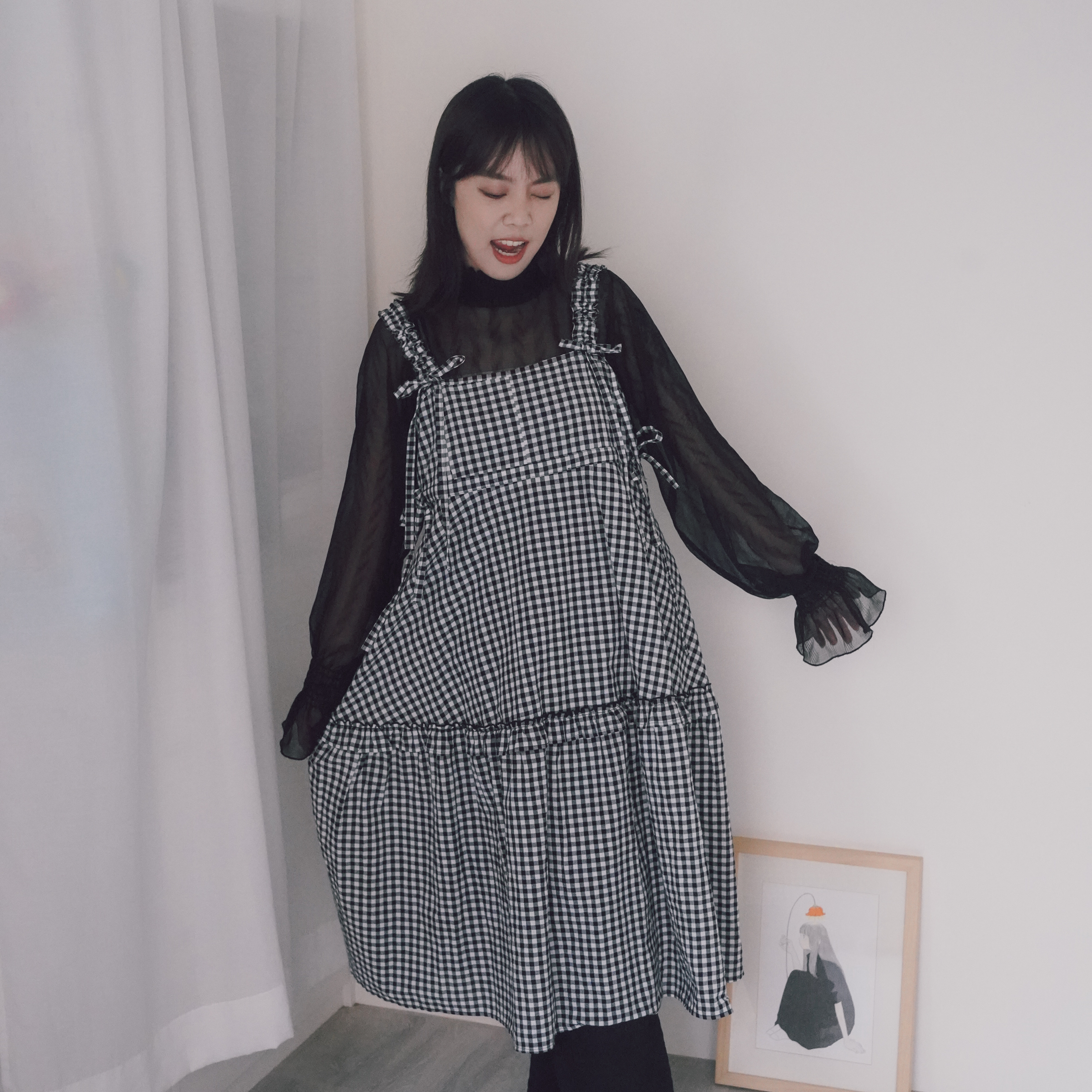 格紋綁帶背心裙🎀