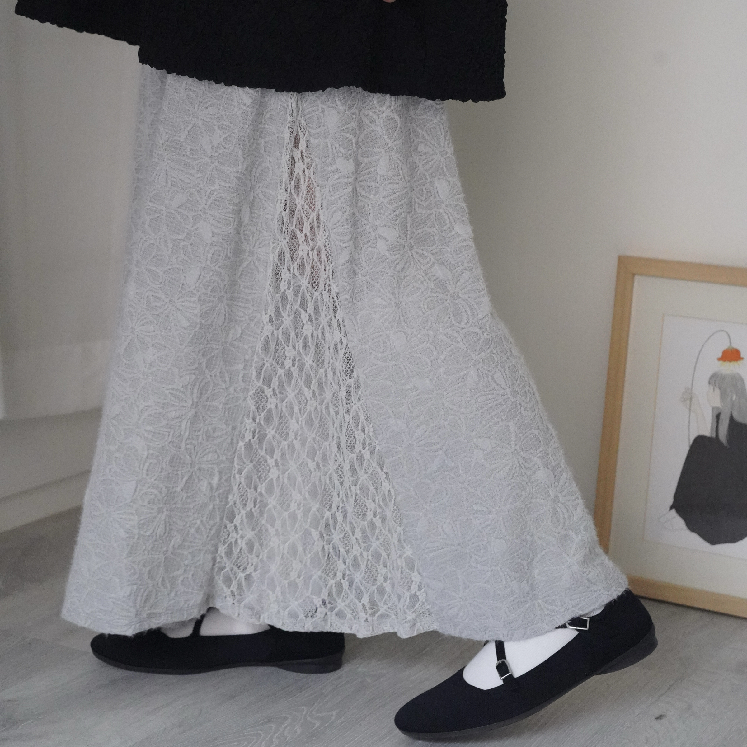 自留款！步步生花🌸拼接蕾絲半身裙（共三色）