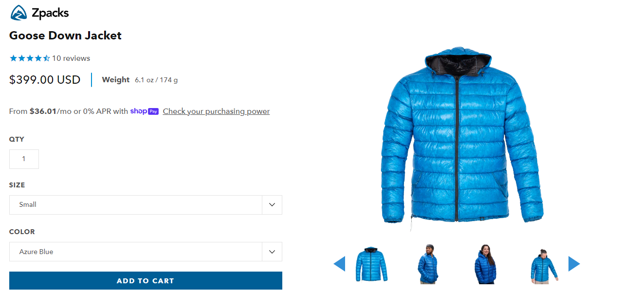 Zpacks Goose Down Jacket