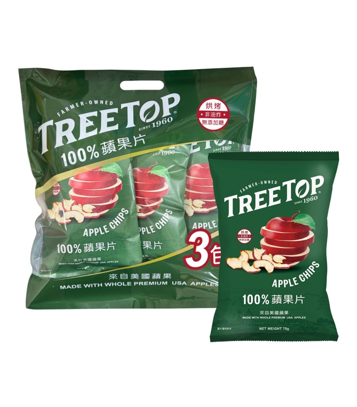 樹頂 100%蘋果片 70公克 X 3入