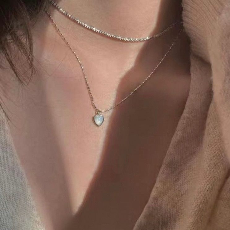 s925愛心月光石雙層項鍊