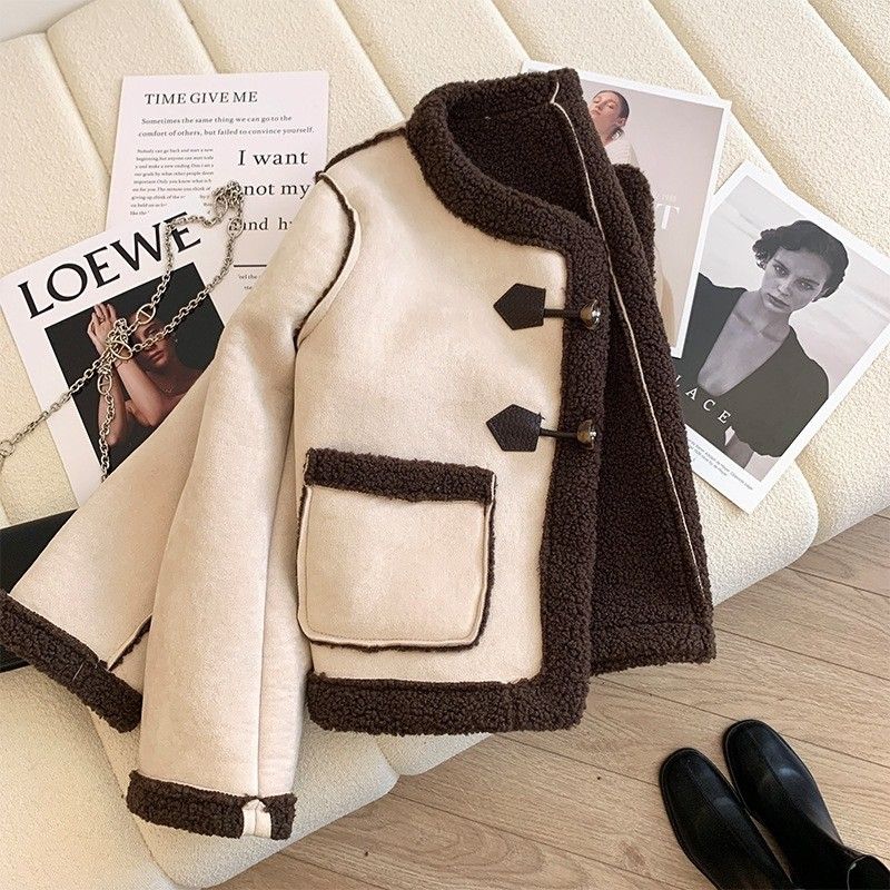 # s.jc23122905w 撞色羊羔絨棉服外套