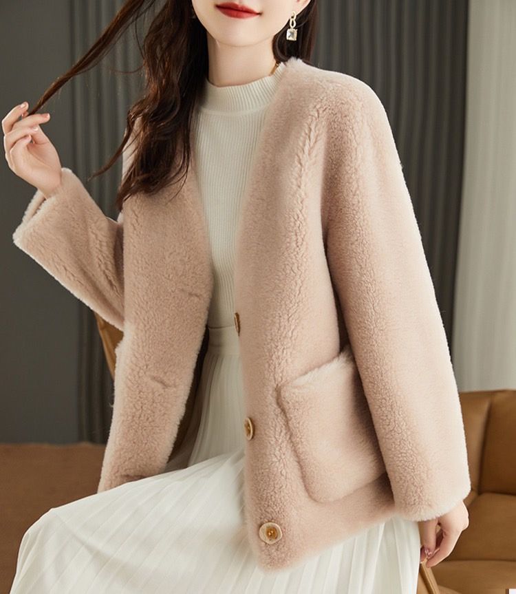 #s.jc24010310 V領羊羔毛皮草外套