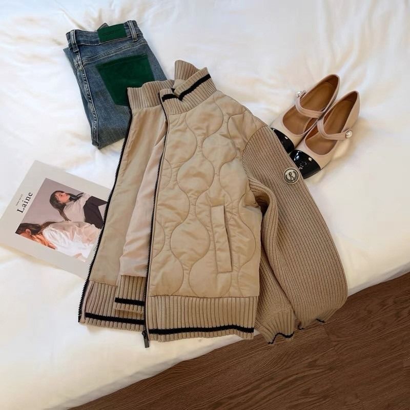 # s.jc24010803w 復古菱格紋拼接中性棉夾克