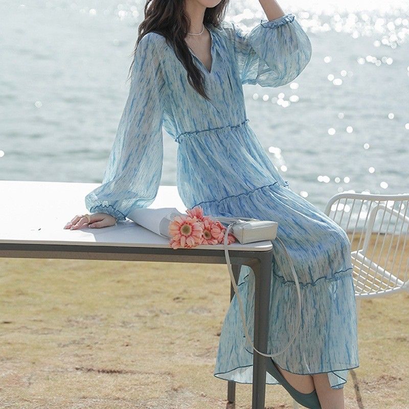 # s.jc24021701w 早春系列法式海洋碎花洋裝