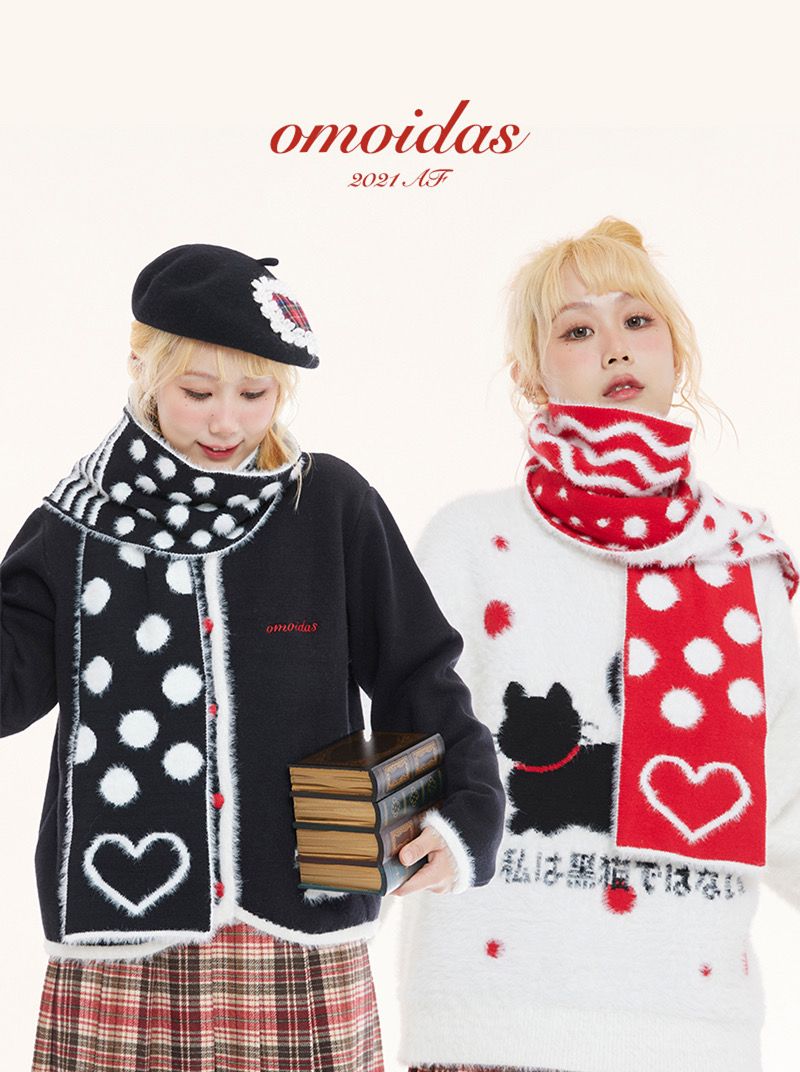 雙面戴！雙色波點愛心仿貂絨圍巾