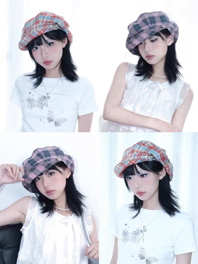 多戴法！美式復古格紋八角雲朵貝雷帽 四季搭配神器