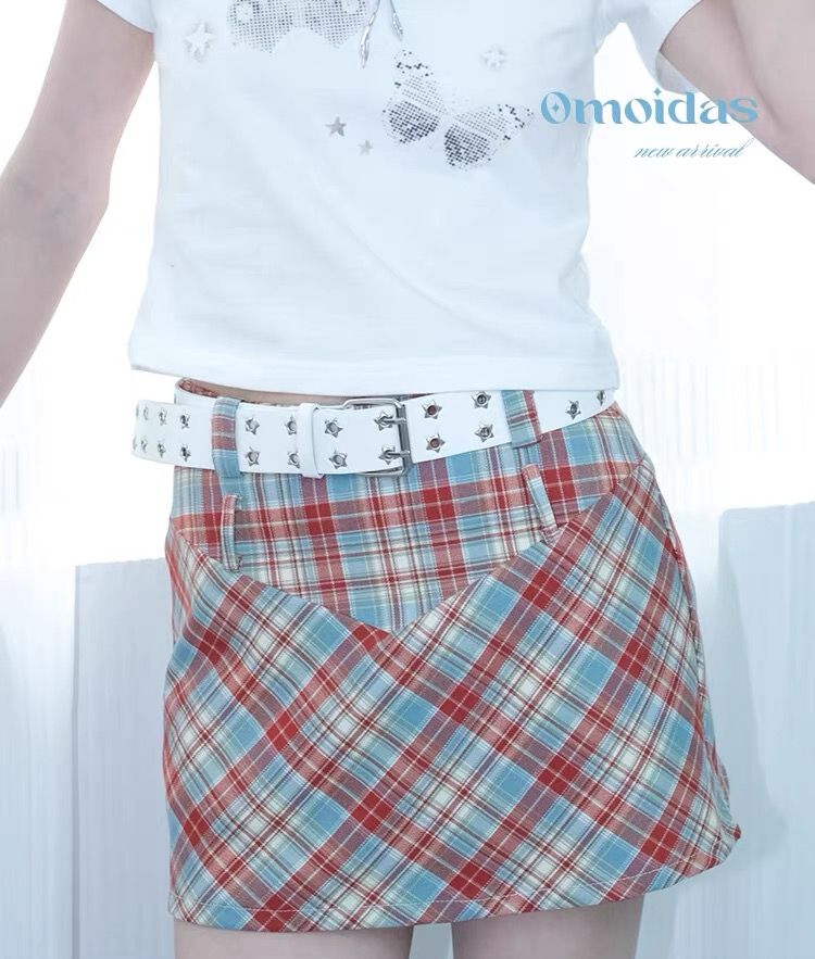 格紋美式學院辣妹短裙 帶內襯裙褲防走