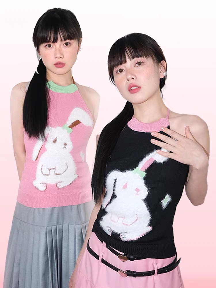 毛絨兔子星星針織掛脖吊帶