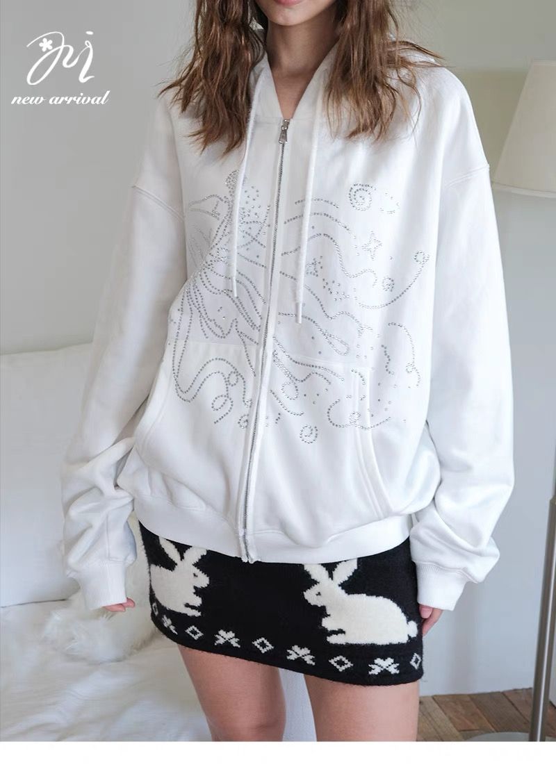 舞動的水母設計感燙鑽加絨外套