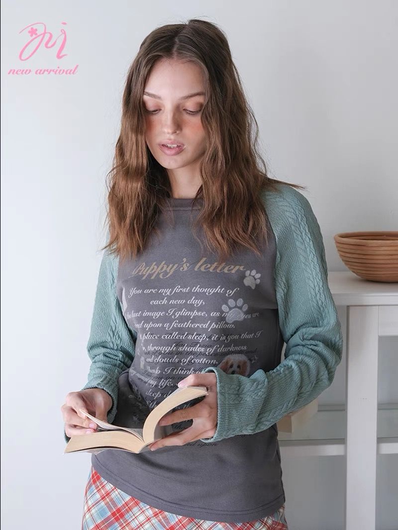 小狗來信撞色長袖T