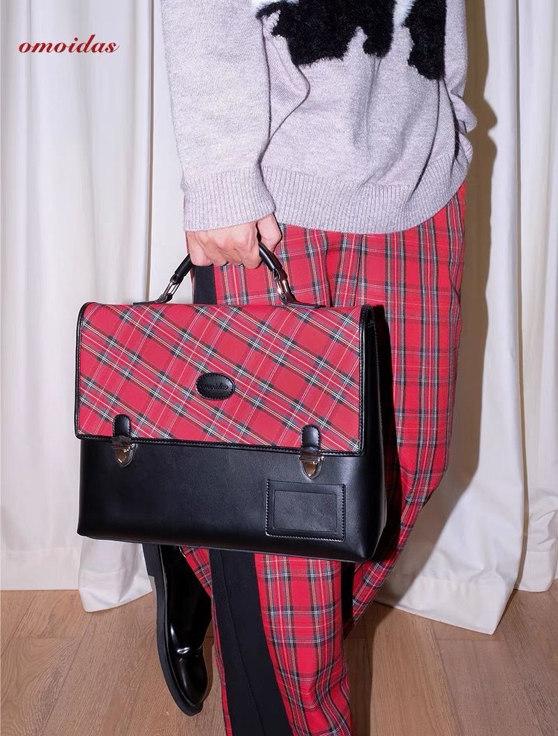 柏林學院英倫復古格紋雙肩斜挎包 3色