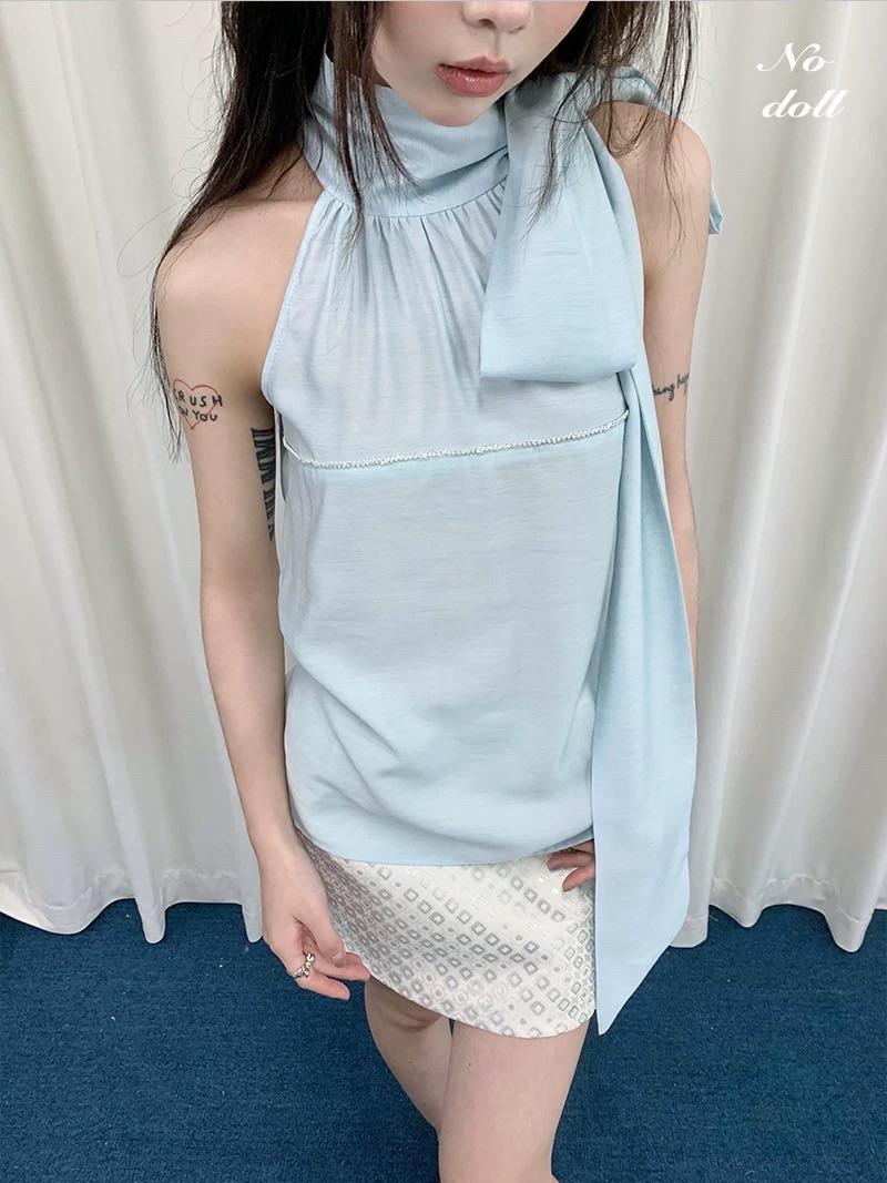 絕美系帶蝴蝶結背心掛脖式上衣