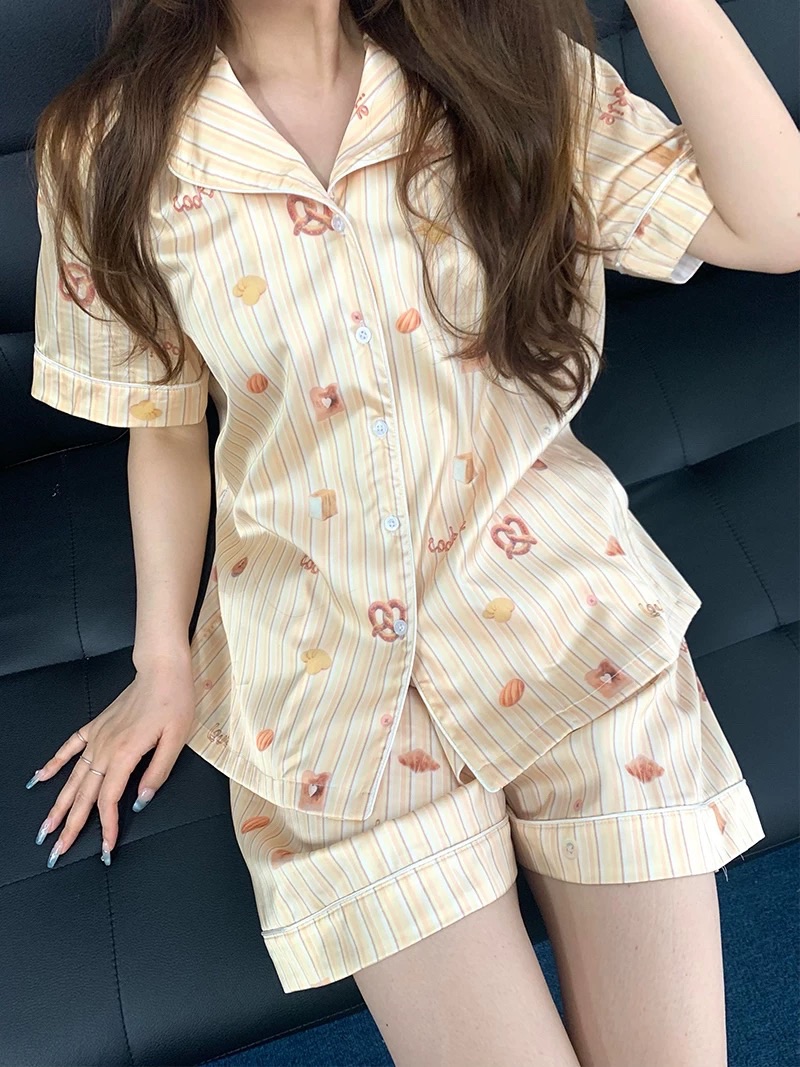 冰絲緞面可愛餅乾麵包睡衣