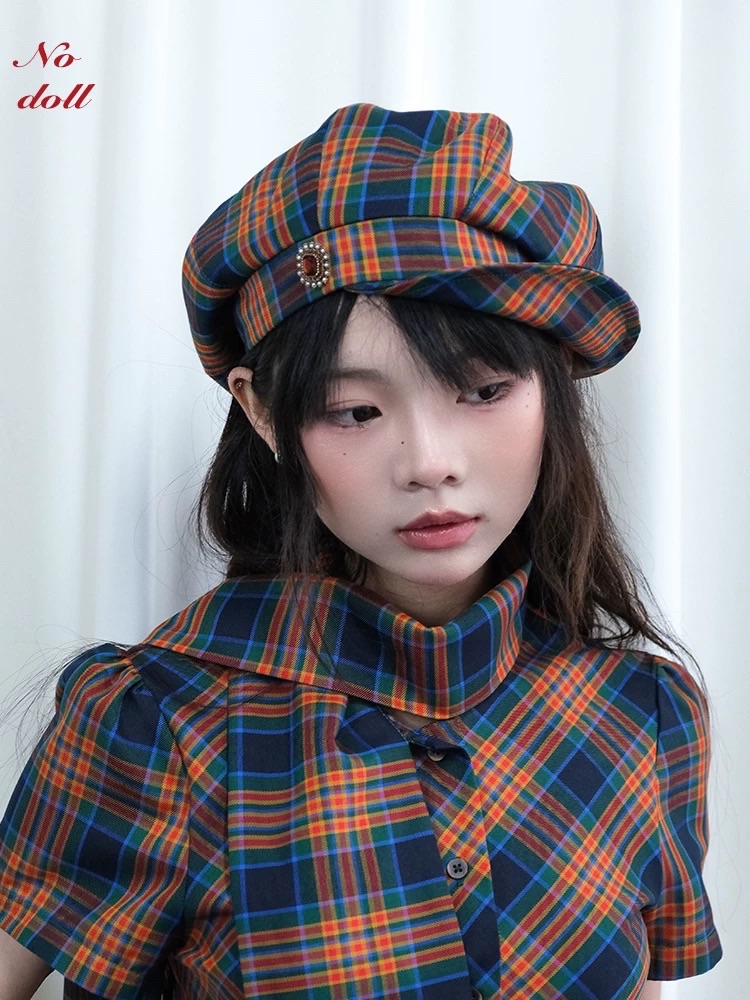 加價購 ✧˖° 彩格紋學院風貝雷雲朵帽 大頭小頭適用 顯臉小