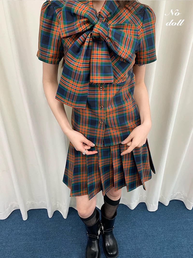 多種穿法蝴蝶結彩格紋學院風套裝