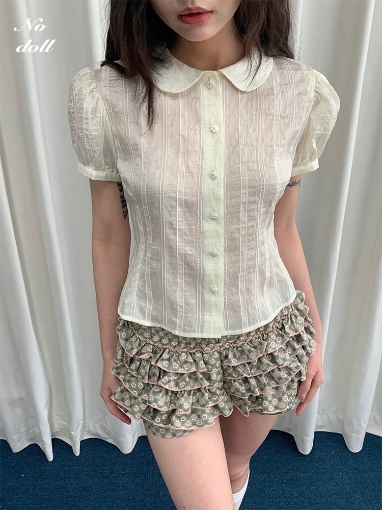 天絲微透提花泡泡短袖 內搭/外套 超精緻