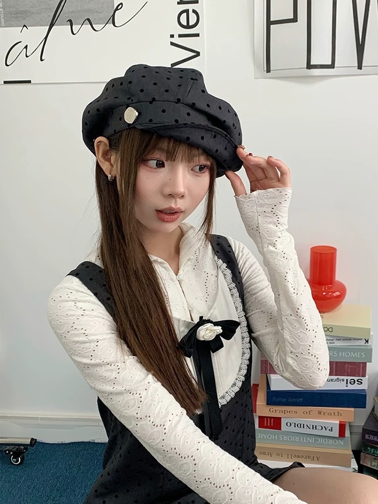 加價購 ✧˖° 灰色波點雲朵貝雷帽 顯臉小/大頭小頭適用