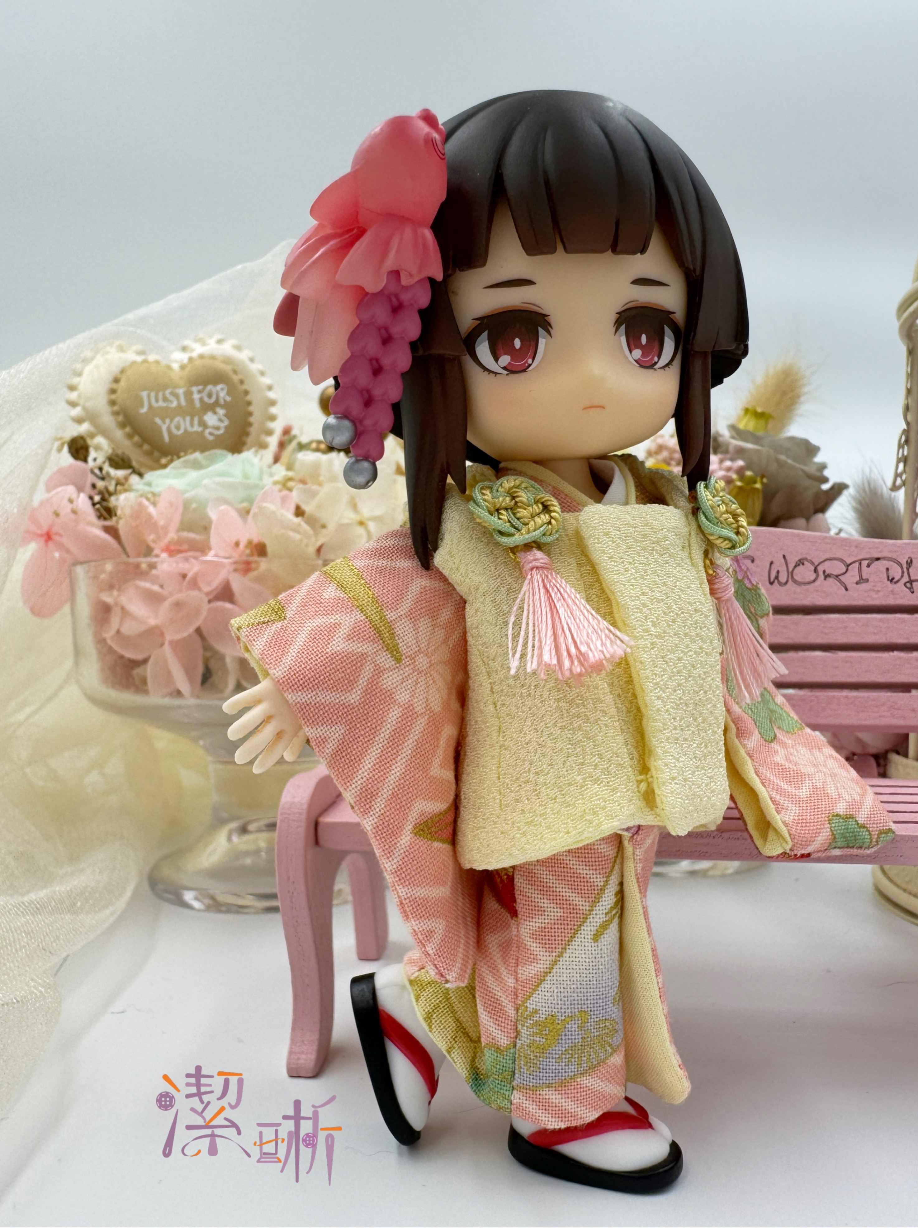 【OB11】七五三和服～粉橘色