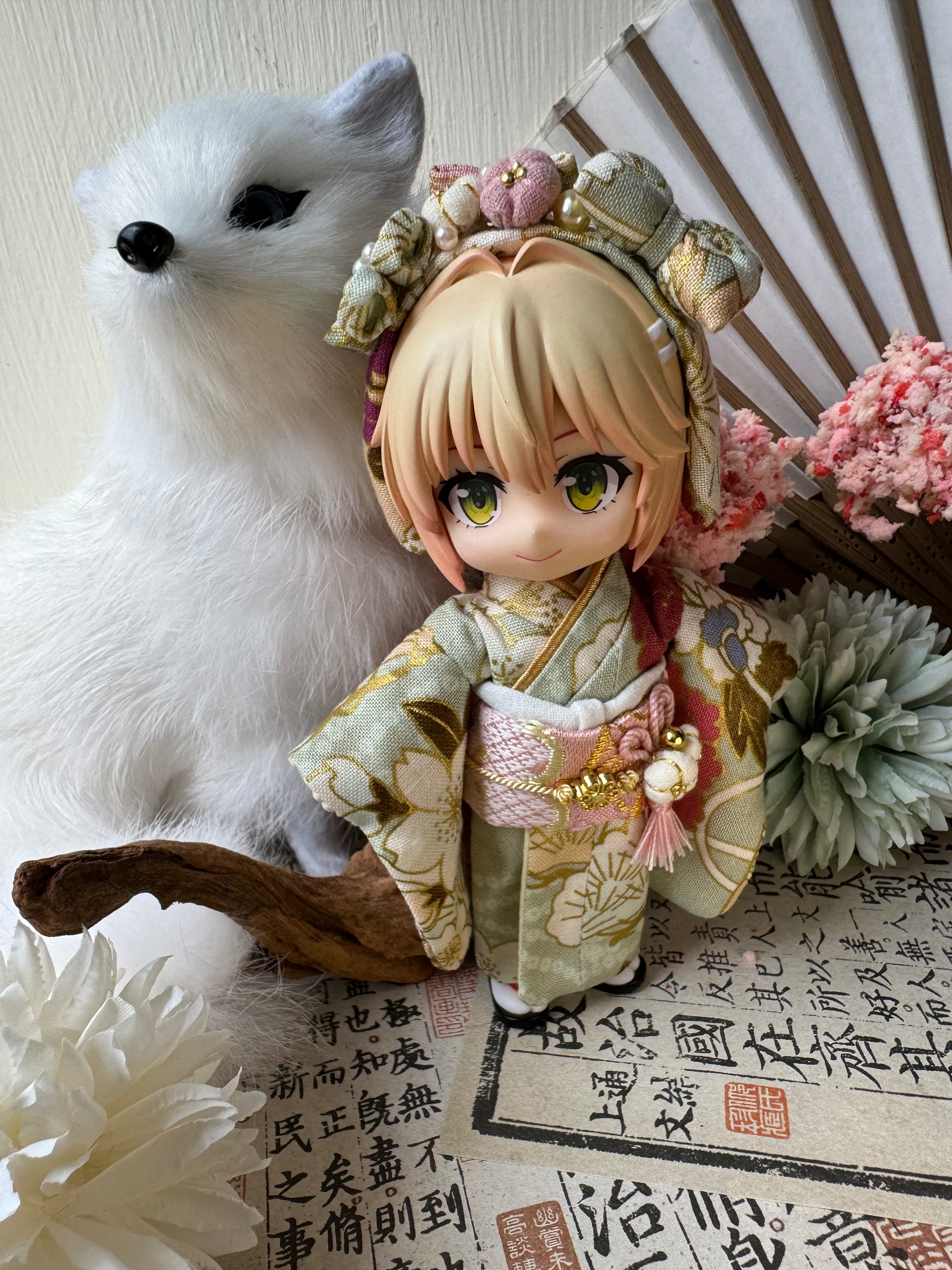 【OB11】振袖和服～淡綠款