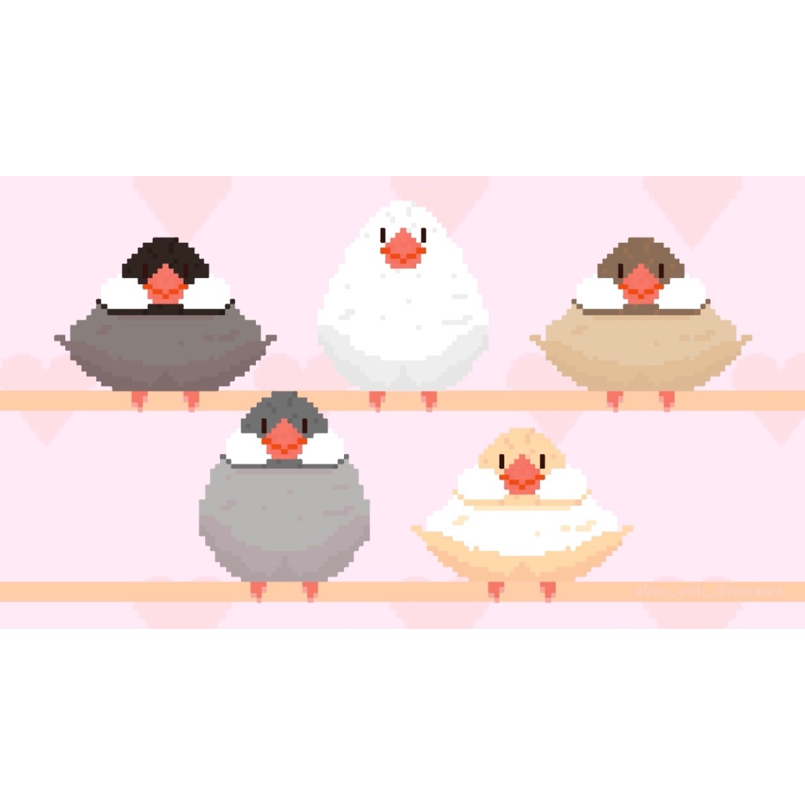 【索爾與蛤蜊】防水防刮透明白墨像素風8bit 文鳥貼紙 @alien_with_dinosaurs