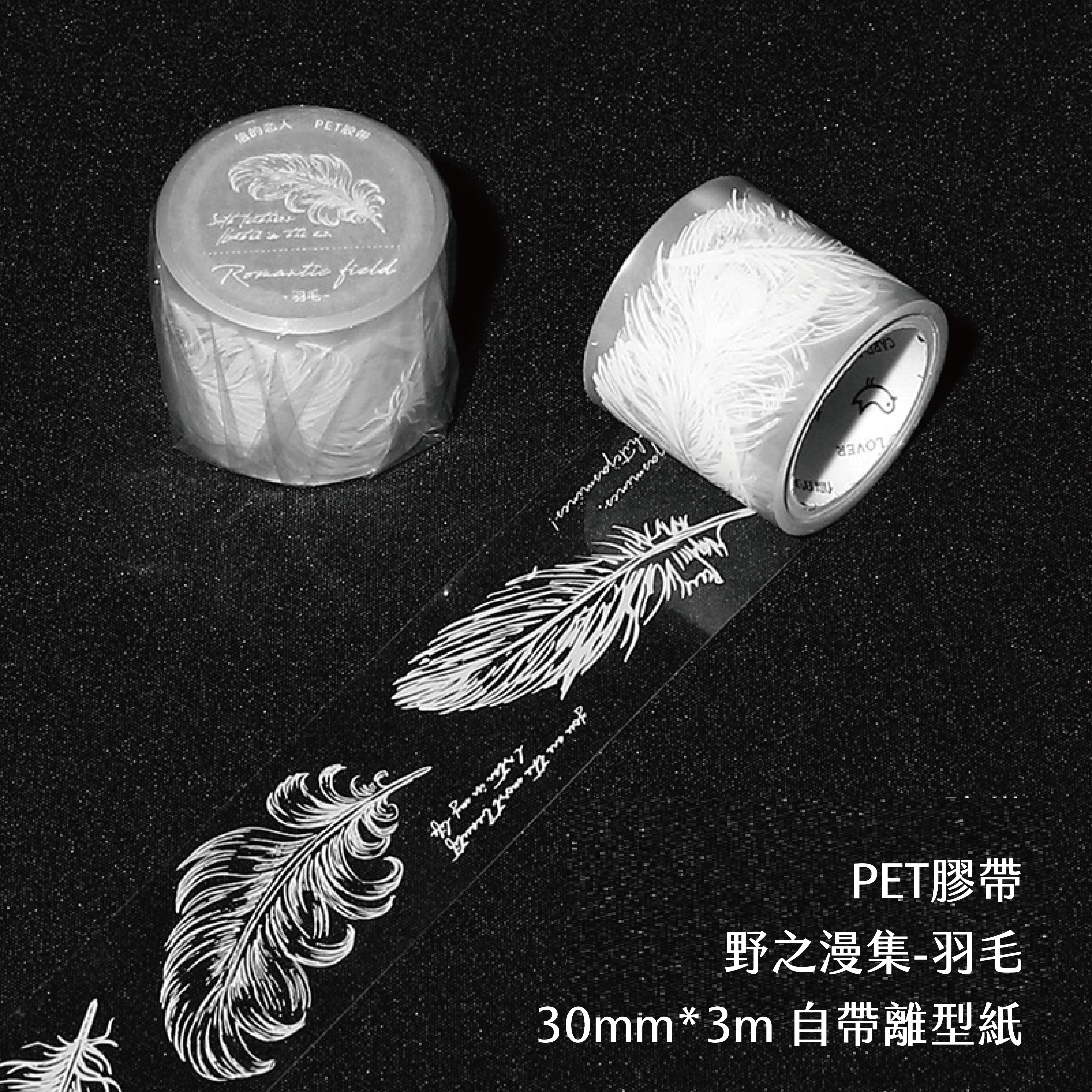 羽毛手帳透明白墨PET膠帶