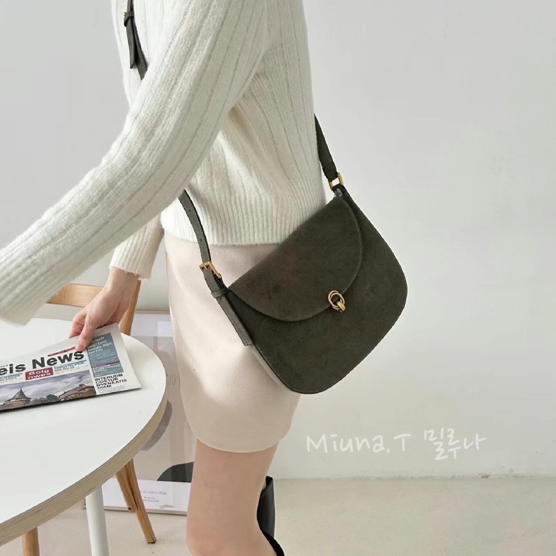 🤎牛皮翻毛單肩馬鞍包