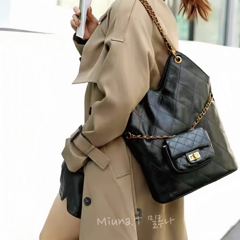 👜菱格紋單肩包 一包兩用 附小包包