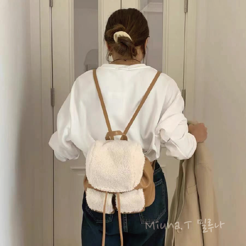 🐏羊羔毛拼接雙肩包