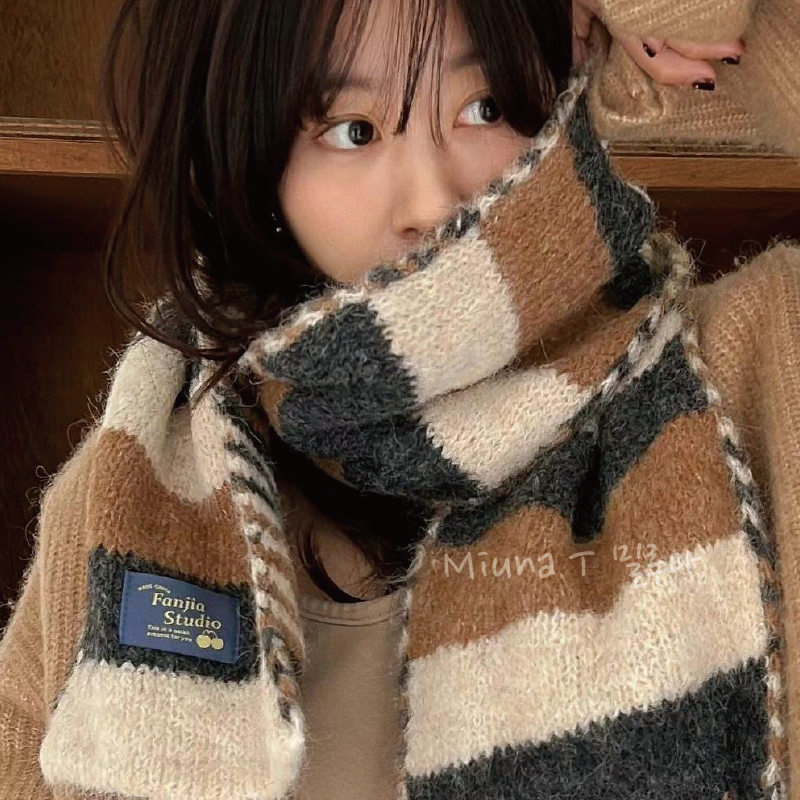🧣韓國EBADA針織彩色條紋圍巾