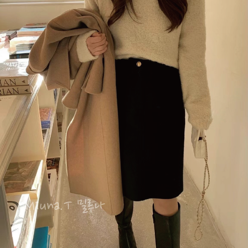 💕韓國riétte 簡約羊毛金扣半裙
