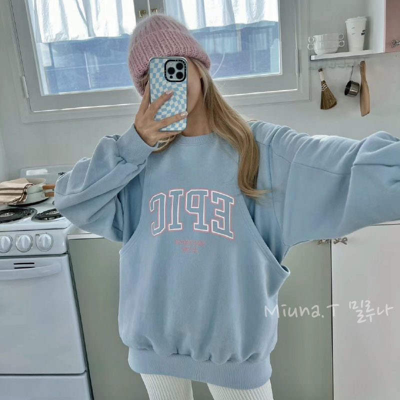 💛韓國金髮歐膩家 馬卡龍色字母印花大學T