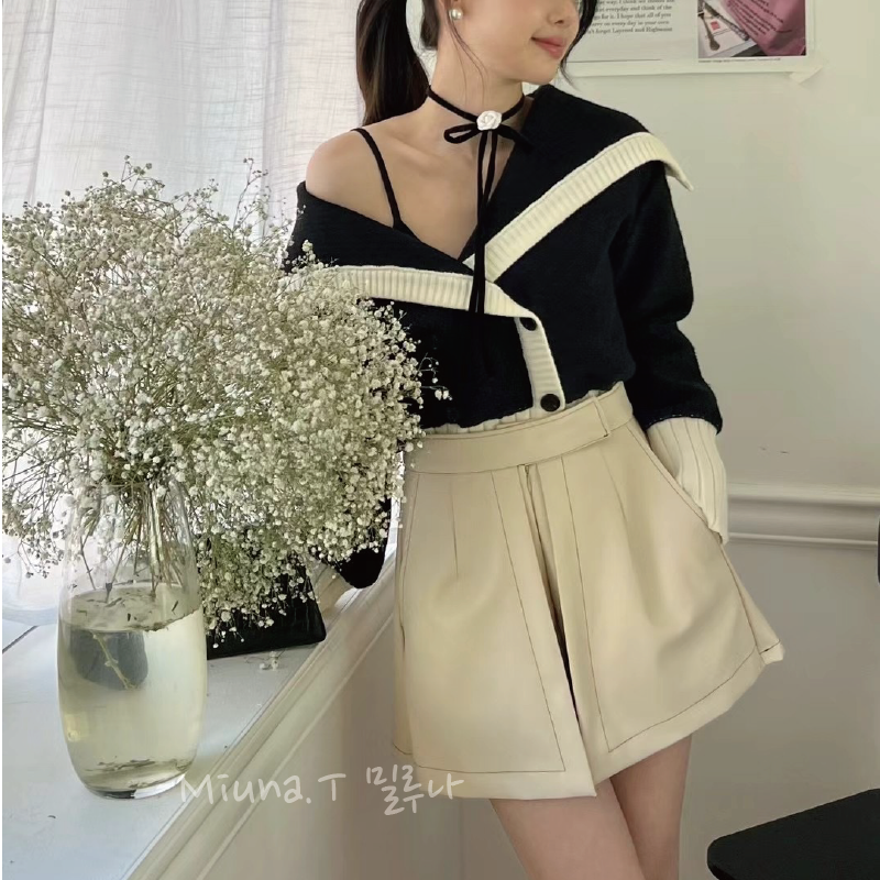 🎓韓國BOLD 學院風海軍領拼色針織衣