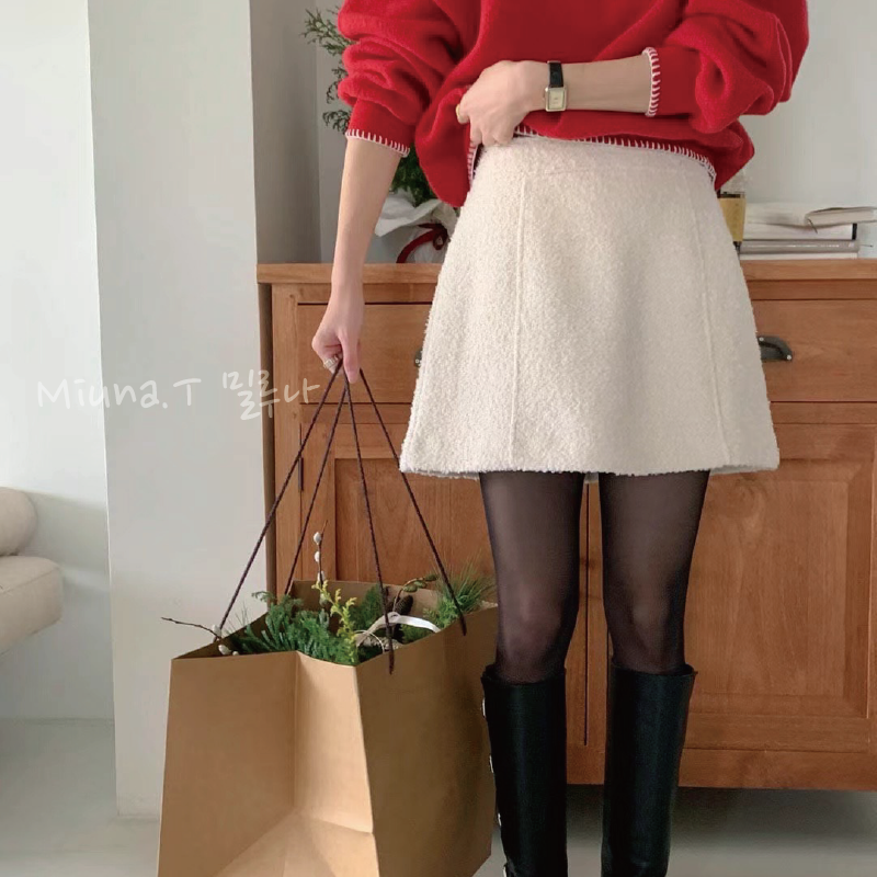 💕韓國Slowb 羊毛A字厚實毛呢短裙