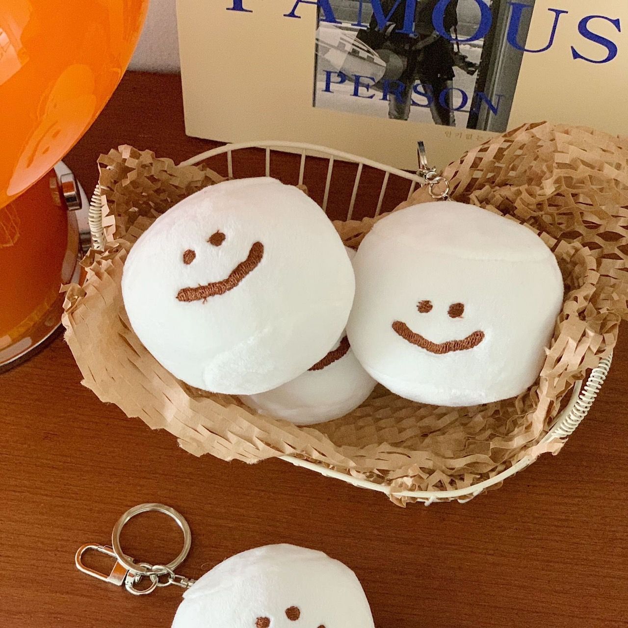 毛絨咖啡笑臉鑰匙扣