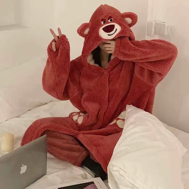 淘寶同款保暖草莓/大眼仔睡袍套裝