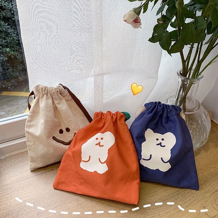小熊化妝包可愛笑臉抽繩收納袋