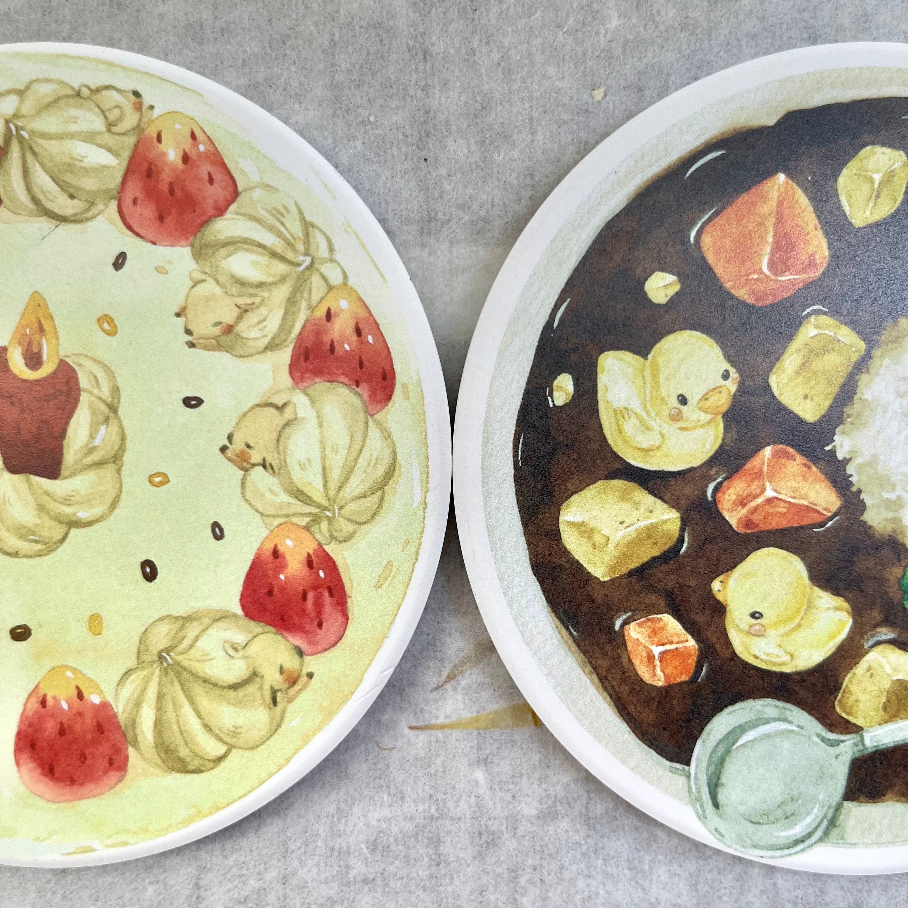 【吸水陶瓷杯墊】  呱哩飯 /   草咩蛋糕