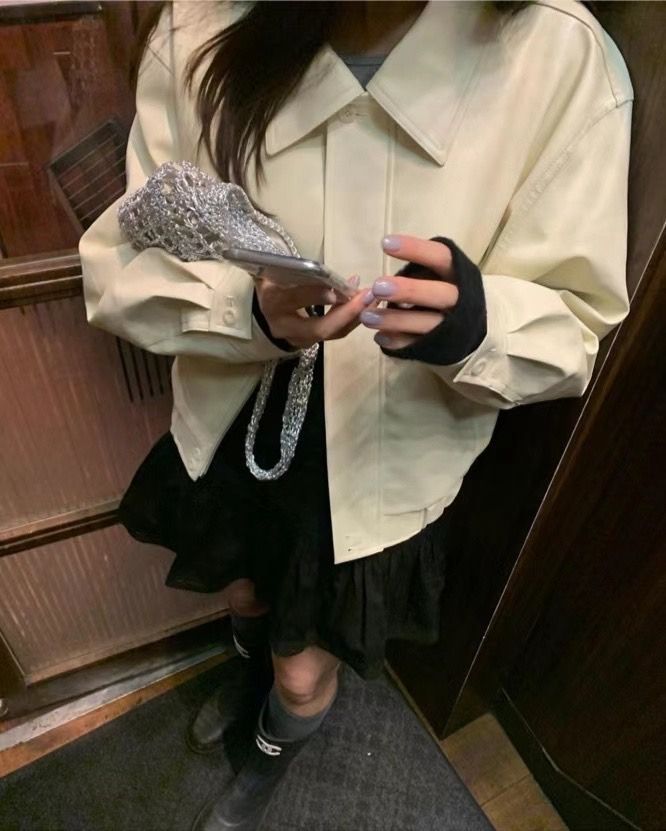 正韓現貨 漂亮仙女要有！設計師蔬菜家溫柔百搭皮外套