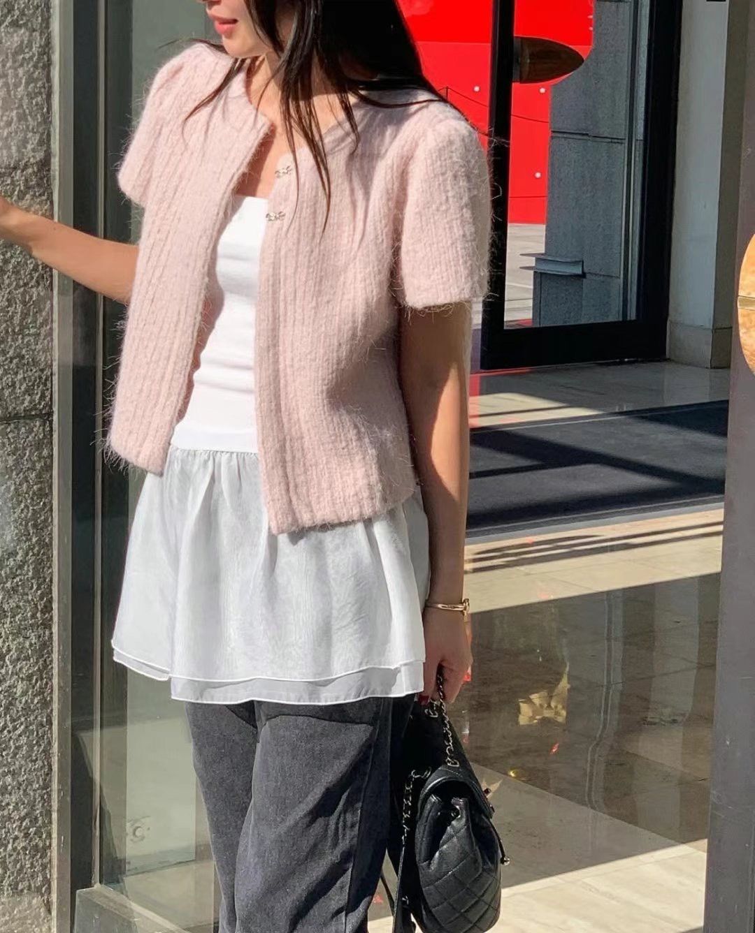正韓現貨 優雅光澤感溫柔前後兩穿百搭blouse