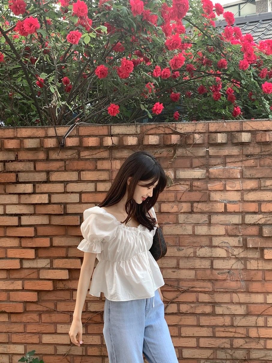正韓現貨 口袋的奶糖 溫柔花邊領綁帶blouse