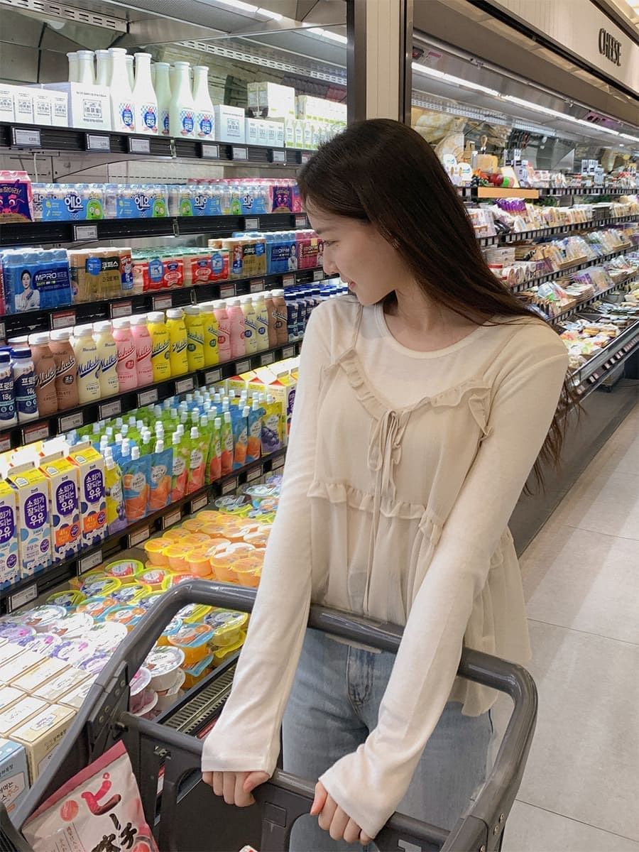正韓現貨 嚴智的書信 氣質甜美花邊領雪紡吊帶